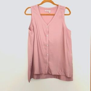 Fresh Produce v-neck button-up tunic blouse, Size L, Mauve, Rayon Pit-Pit 21"